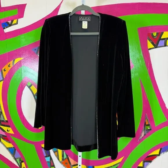 Alex Evenings Elegant Black Velvety Jacket. Size 6. Rhinestones on the edges. - Picture 1 of 7